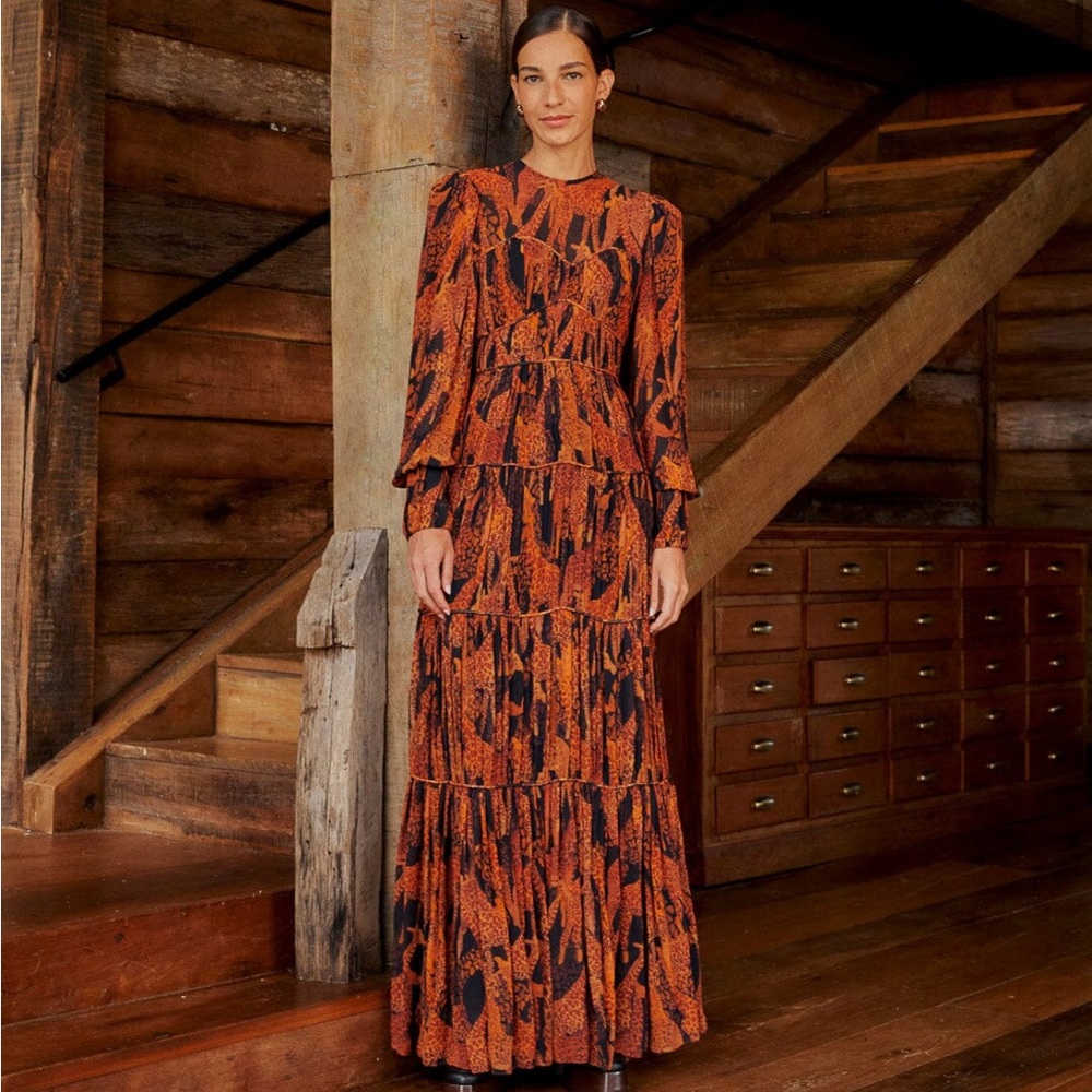 Darn Rio Black Giraffe Puff Sleeve Maxi Dress size M